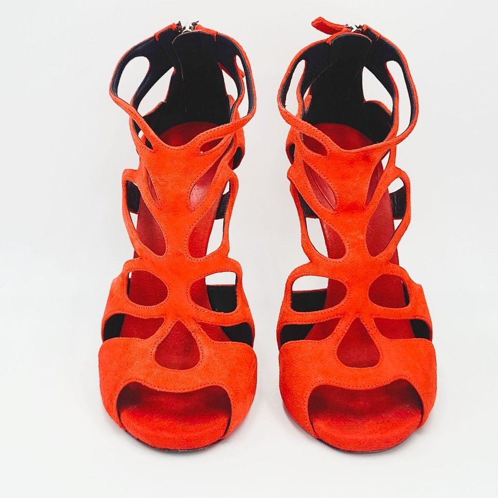 Giuseppe Zanotti Sandals Red Suede Butterfly Cutout Sandals Size 37 - Picture 3 of 6